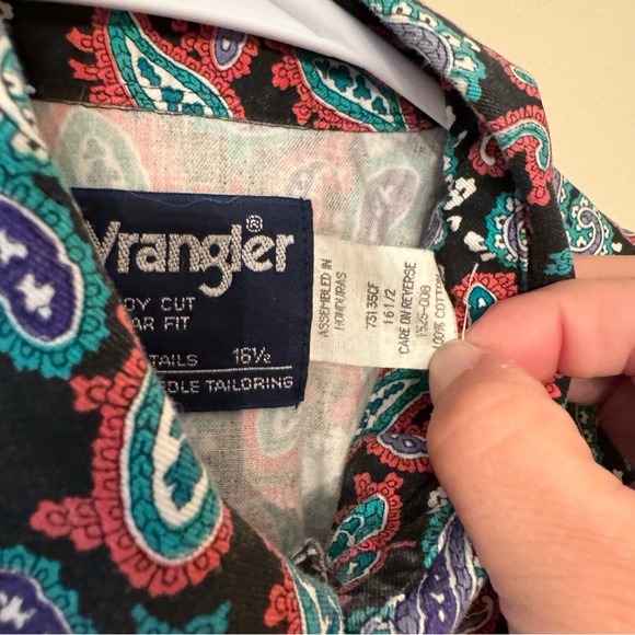 Vintage WRANGLER Cowboy Cut Brushpopper Button Down Paisley Horse Print 16.5 - Picture 3 of 12